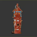 Fairy Tale Style Red Multi Storey Mall Shop With Blue Roof And Wooden Decorations