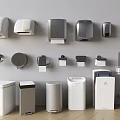 Modern Washroom Daily Electrical Appliances Display With Hand Dryers Towel Dispensers And Trash Bins