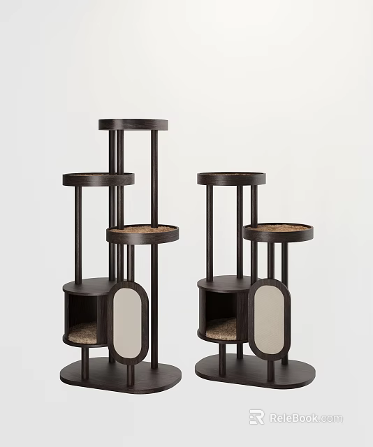 Modern Black Frame Shelf Units With Circular Tiers Mirrored Panels And Woven Shelves 3d model 