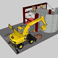 Construction Components Featuring Concrete Cylindrical Structure Metal Frame And Excavator On Site 3d model