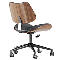 Stylish Office Chair With Quilted Black Leather Back Seat Wooden Accents Metal Frame And Wheeled Base