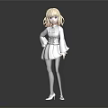 Anime Style Blonde Girl Character In White Dress With Black Belt And High Heels