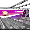 Fashion Show Stage with Bright Lights and Model Walking on Runway