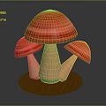 Three Red Striped Vegetable Mushrooms in Decorative Cartoon Style with Brown Base
