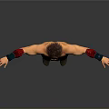 Shirtless Muscular Man With Red And Blue Arm Guards Arms Outstretched In Black Pants