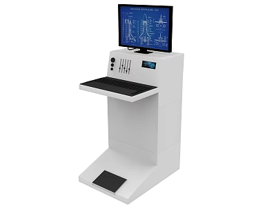 White Locker Cabinet Featuring Monitor Blueprint Display Keyboard Tray And Foot Pedal 3d model