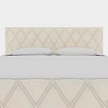 Beige Diamond Tufted Double Bed with Headboard Frame Gray Mattress and White Pillows