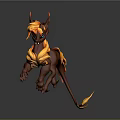 Dynamic Brown Mythical Creature With Flame Like Mane Tail And Blue Eyes