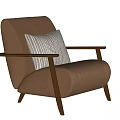 Brown Leather Leisure Chair With Wooden Armrests And Striped Pillow In Modern Design