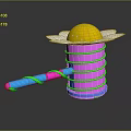 Colorful Hammer Shaped Toy Weapon With Yellow Top White Petals Pink Body And Green Spiral
