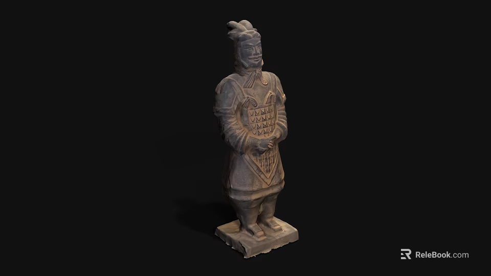 Ancient Terracotta Warrior Sculpture Carving With Detailed Armor And Traditional Design 3d model 