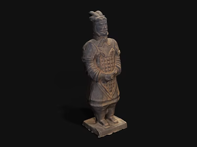 Ancient Terracotta Warrior Sculpture Carving With Detailed Armor And Traditional Design 3d model