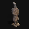 Ancient Terracotta Warrior Sculpture Carving With Detailed Armor And Traditional Design
