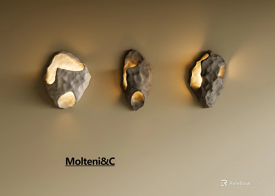 Unique Shaped Wall Lamps by Molteni&C Stone Inspired Design with Warm Glow Illumination 3d model 