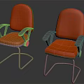 Modern Orange Leisure Chair With Gray Armrests And Sleek Metal Frame Design