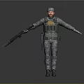 Military Soldier In Camouflage Uniform With Rifle And Tactical Body Armor