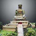 Ancient Architecture Buddha Statue with Stone Base Surrounding Green Vegetation and Steps 3d model