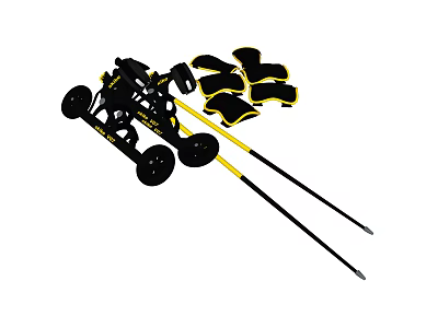 Black And Yellow Sports Equipment With Cart Wheels Long Poles And Protective Pads 3d model
