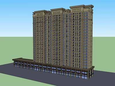 Tall Residential Building Exterior With Commercial Podium And Modern Facade Design 3d model