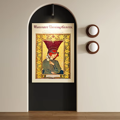 Abstract Painting Featuring Red Headdress Figure On Yellow Background With Decorative Patterns Wall Art 3d model