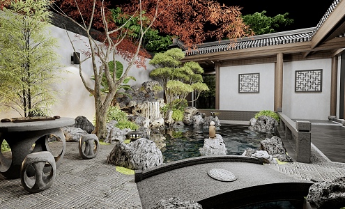 Chinese-style courtyard landscape 3d model