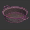 Vintage Handcrafted Metal Basin With Two Ring Handles And Rustic Texture For Daily Living