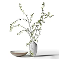 Minimalist White Vase With Green Leafy Branches And Fresh Floral