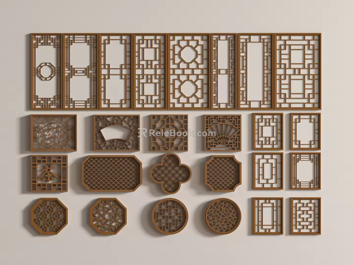Chinese-style openwork window openwork window grilles pane retro window 3d model