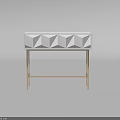 Modern White Desk With Geometric Pattern Drawer And Gold Metal Legs