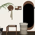 Shoe Changing Stool Full-length Mirror Clothes Hanging Rod Floor Lamp 3d model