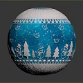 Festive Blue Decorative Sphere With White Snowflakes Birds Christmas Trees And Snowmen