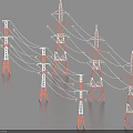 Industrial High Voltage Transmission Towers Supporting Power Lines Network Structure 3d model