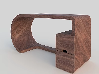 Modern Wooden Desk With Curved Structure And Functional Drawer Storage Design 3d model