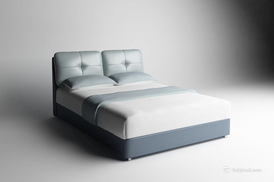 Modern Upholstered Double Bed With Gray Headboard White Sheet And Gray Runner 3d model