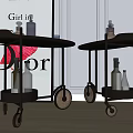 Vintage Bar Carts With Decorative Bottles And Wheels In Dior Poster Background