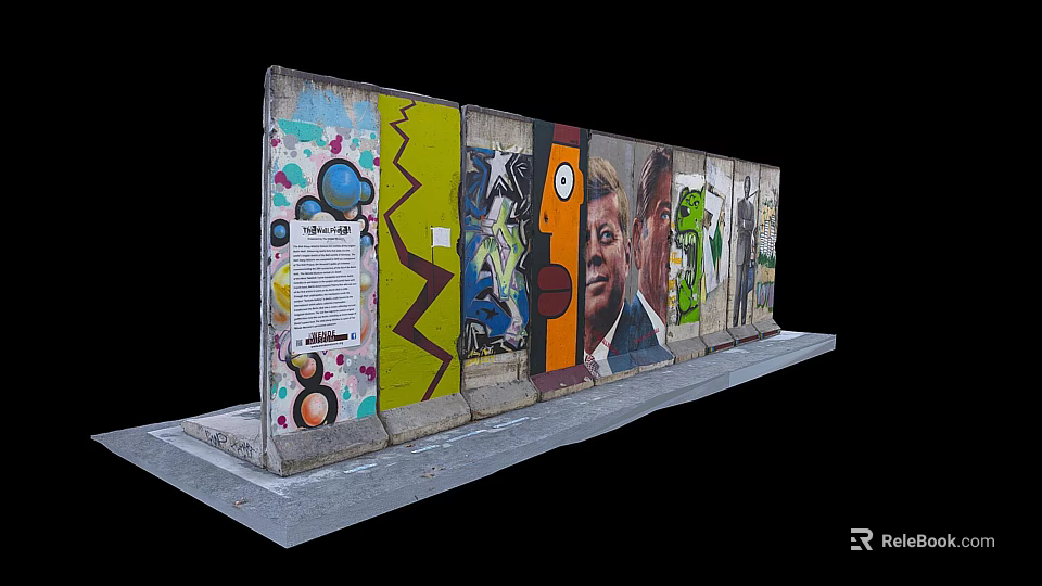 Berlin Wall Segment Featuring Colorful Graffiti Murals And Artistic Paintings 3d model