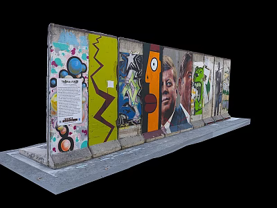 Berlin Wall Segment Featuring Colorful Graffiti Murals And Artistic Paintings 3d model