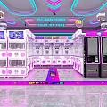Modern Yujianchao Store Interior Design With Neon Lights Purple Pink Decor And Cabinets