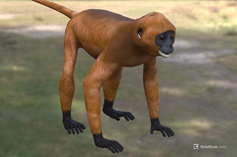 Brown Reptile With Long Tail And Black Claws In Natural Grass Habitat 3d model 