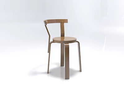 Modern Simple Wooden Single Chair With Curved Backrest And Straight Legs 3d model