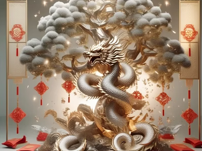 Chinese Traditional Golden Dragon Ornament With Pine Tree Red Lanterns And Fortune Characters 3d model