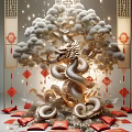 Chinese Traditional Golden Dragon Ornament With Pine Tree Red Lanterns And Fortune Characters