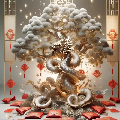 AI Style 2024 Spring Festival Golden Dragon Plate Tree Chinese Dragon 3d model