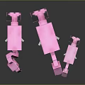 Three Pixelated Pink Flamingos Standing Together On Smooth Gray Surface 3d model