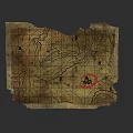 Old Gridded Map With Terrain Contour Lines And Red Marked Location