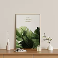 Abstract Green Leaves Painting The Green Mood With Vase Candle and Magazines Home Decor