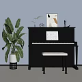 Black Piano And Decorative Painting Interior With Music Sheet Green Plant And Stool