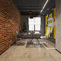 Modern Conference Room Interior With Brick Wall Colorful Pipes World Map And Green Plant