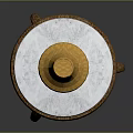 Artistic Golden Vase Sculpture On White Marble Table With Wooden Curved Legs