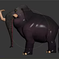 Purple Elephant 3D Model Character With Pink Ears Curved Tusks And Yellow Eyes